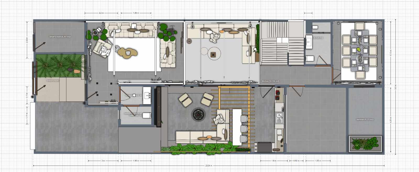 Two-story house plan with garden, 5D planner